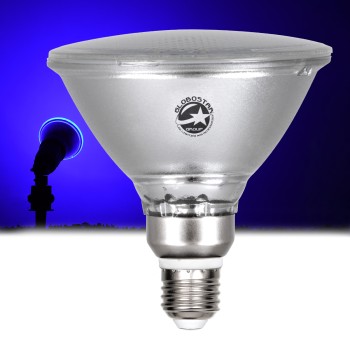 GLOBOSTAR® GARDENPAR 60231 Σποτ E27 PAR38 Σκληρού Υάλου LED 18W 1200lm 60° AC 220-240V Αδιάβροχο IP65 Μπλε - Μ12 x Π12 x Υ13cm - 3 Χρόνια Εγγύηση