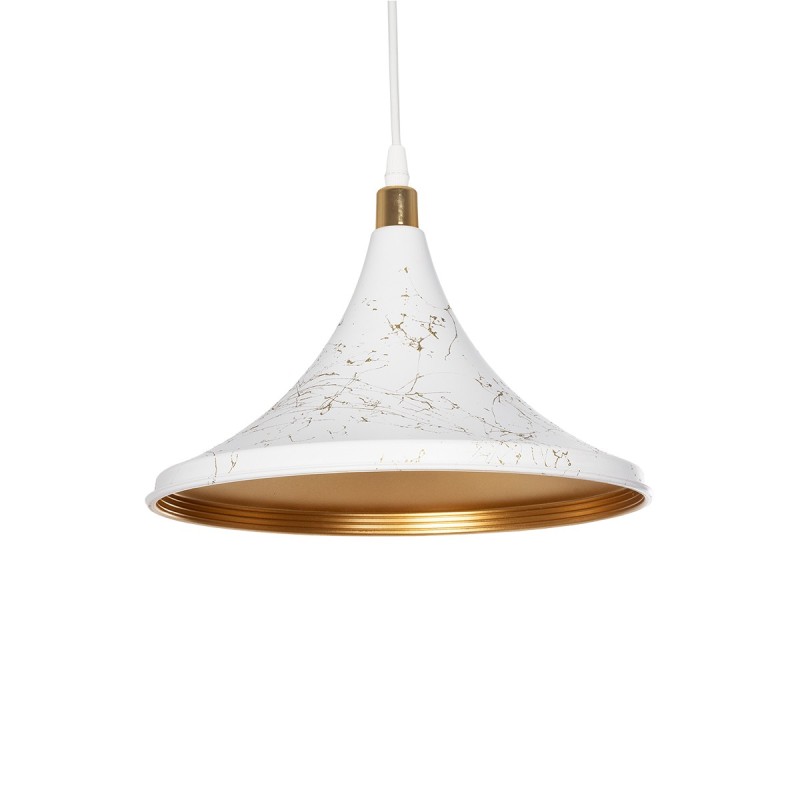 GloboStar® MARBLE 203-0098 Μοντέρνο Κρεμαστό Φωτιστικό Καμπάνα Μονόφωτο 1 x E27 IP20 Λεύκο & Χρυσό Πλαστικό - Μ30 x Π30 x Υ20cm