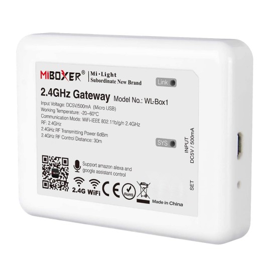 GloboStar® 73423 WL-Box1 Mi-BOXER Smart Bridge Gateway RF 2.4GHz to WiFi IEEE 802.11b/g/n DC 5V 500mA - IP20 - Μ9 x Π6.6 x Υ15cm - 5 Years Warranty GloboStar® 73423 WL-Box1 Mi-BOXER Smart Bridge Gateway RF 2.4GHz to WiFi IEEE 802.11b/g/n DC 5V 500mA - IP20 - Μ9 x Π6.6 x Υ15cm - 5 Years Warranty