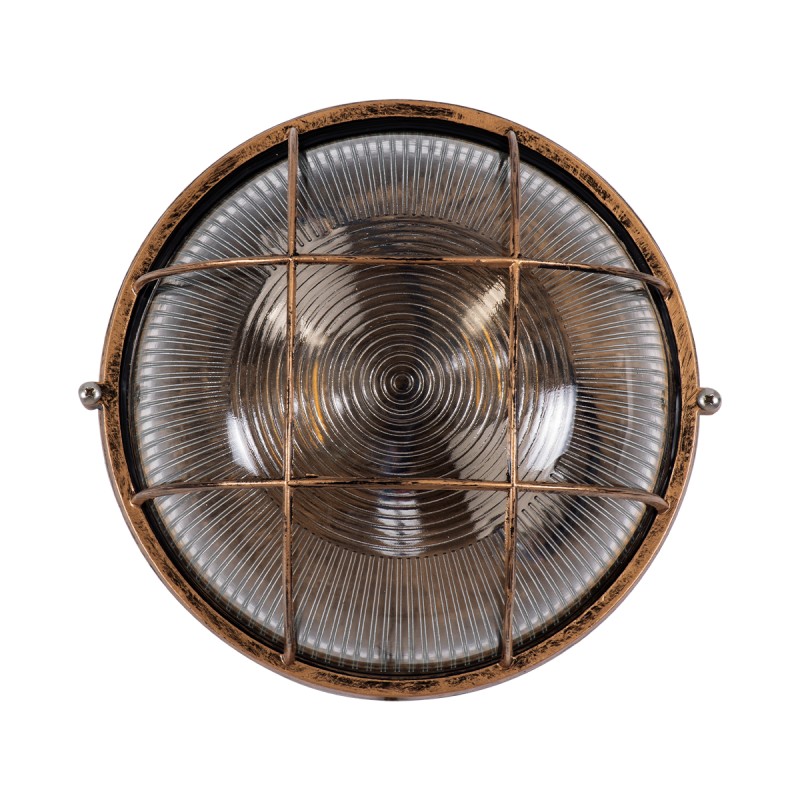 GloboStar® BOATLIGHT 61590 Vintage Industrial Φωτιστικό Τοίχου - Απλίκα - Καραβοχελώνα Εξωτερικού Χώρου Δίφωτο 2 x E27 AC220-240V Αδιάβροχο IP65 - Σώμα Αλουμινίου & Tempered Glass - Φ24 x Υ11cm - Χάλκινο - Στρόγγυλο - 5 Years Warranty