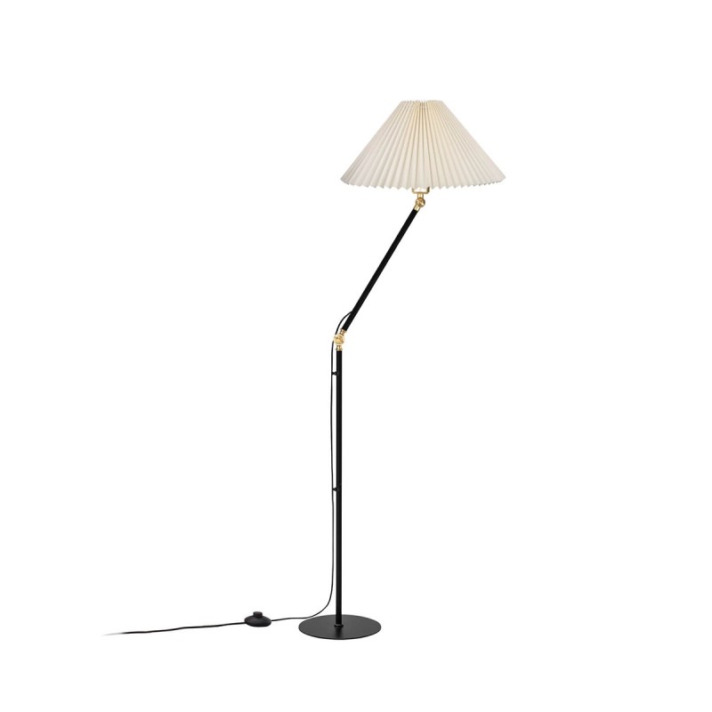 GloboStar® FLY 204-0127 Μοντέρνο Eπιδαπέδιο Φωτιστικό Μονόφωτο 1 x E27 IP20 Μαύρο & Χρυσό Μέταλλο με Μπεζ Ύφασμα - Μ38 x Π38 x Υ155cm