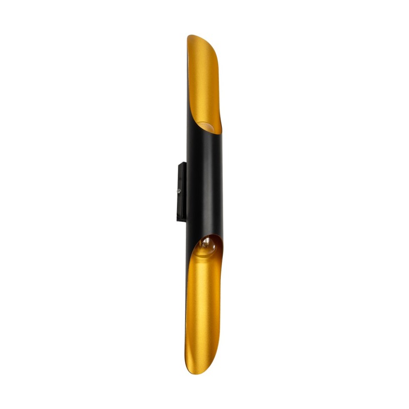 GloboStar® CHARME 01302 Μοντέρνο Επιτοίχιο Φωτιστικό Απλίκα Up / Down Δίφωτο 2 x E27 IP20 Μαύρο με Χρυσό Μέταλλο - Μ5.5 x Π8 x Υ60cm