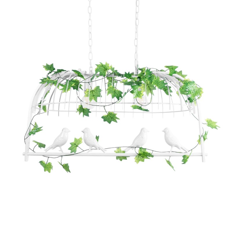 GloboStar® NEST 01644 Vintage Κρεμαστό Φωτιστικό Φιγούρα Δίφωτο 2 x E27 IP20 Λευκό Μέταλλο με Πράσινο Πλαστικό - Μ73.6 x Π37.5 x Y38cm