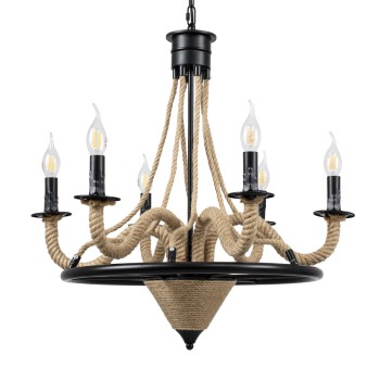 GLOBOSTAR® PENNSYLVANIA 00541 Vintage Κρεμαστό Φωτιστικό Οροφής με Ντουί 6 x E14 AC 220-240V IP20 - Μαύρο & Μπεζ - Μ64 x Π64 x Υ63cm