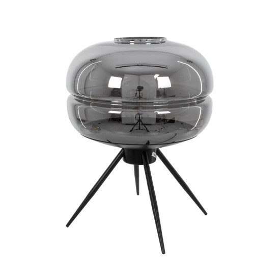 GloboStar® JAVAN 00738 Μοντέρνο Επιτραπέζιο Φωτιστικό Πορτατίφ Μονόφωτο 1 x E27 IP20 Ασημί Γυαλί με Μαύρο Μέταλλο - Μ30 x Π30 x Υ19cm GloboStar® JAVAN 00738 Μοντέρνο Επιτραπέζιο Φωτιστικό Πορτατίφ Λαμπατέρ Μονόφωτο Φιμέ Νίκελ Γυάλινο Μαύρο Μεταλλικό Φ30 x Υ19cm