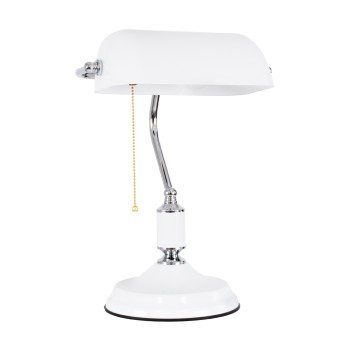 GLOBOSTAR® LIBRARY 01390 Vintage Επιτραπέζιο Φωτιστικό Πορτατίφ με Ντουί 1 x E27 AC 220-240V IP20 - Λευκό & Ασημί - Μ26.5 x Π19 x Υ38cm