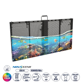 GLOBOSTAR® TRUEVIEW 41006 Διάφανη Οθόνη Video Wall P3.91 Καμπίνα 100x50cm LED 130W 3840Hz 32768 Dots ≥4500cd/㎡ Nits AC 220-240V Εξωτερικού Χώρου IP65 Full Color S1/8 14Bits - Κάρτα NovaStar A5S-N - Nationstar SMD1921 & Yuanchi Driver - Μ100 x Π8 x Υ50