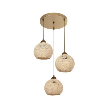 GLOBOSTAR® YASAM 203-0024 Vintage Κρεμαστό Φωτιστικό Οροφής με Ντουί 3 x E27 AC 220-240V IP20 - Μπεζ & Χρυσό - Μ42 x Π42 x Υ54cm
