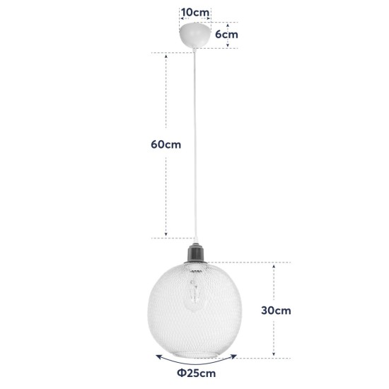 GLOBOSTAR® WIRE 203-0005 Μοντέρνο Κρεμαστό Φωτιστικό Οροφής με Ντουί 1 x E27 AC 220-240V IP20 - Λευκό & Χρυσό - Μ25 x Π25 x Υ30cm GloboStar® WIRE 203-0005 Μοντέρνο Κρεμαστό Φωτιστικό Πλέγμα Μονόφωτο 1 x E27 IP20 Λευκό Μέταλλο - Μ25 x Π25 x Υ30cm