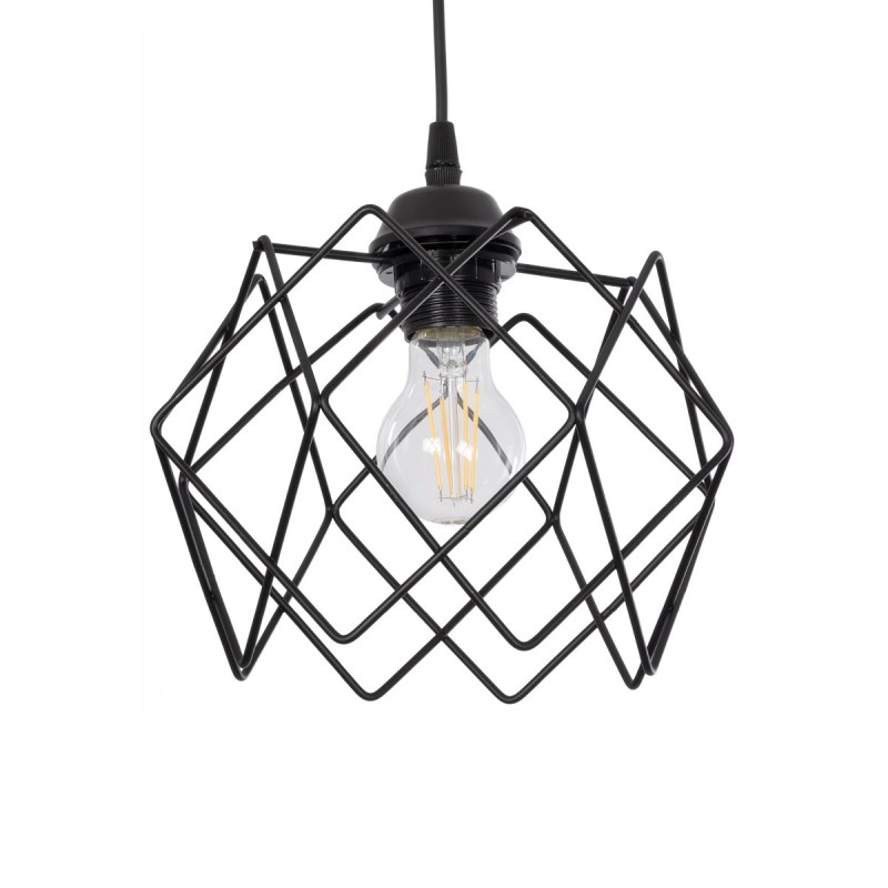 GloboStar® SOLON 201-0059 Μοντέρνο Κρεμαστό Φωτιστικό Πλέγμα Μονόφωτο 1 x E27 IP20 Μαύρο Μέταλλο - Μ22 x Π22 x Υ70cm