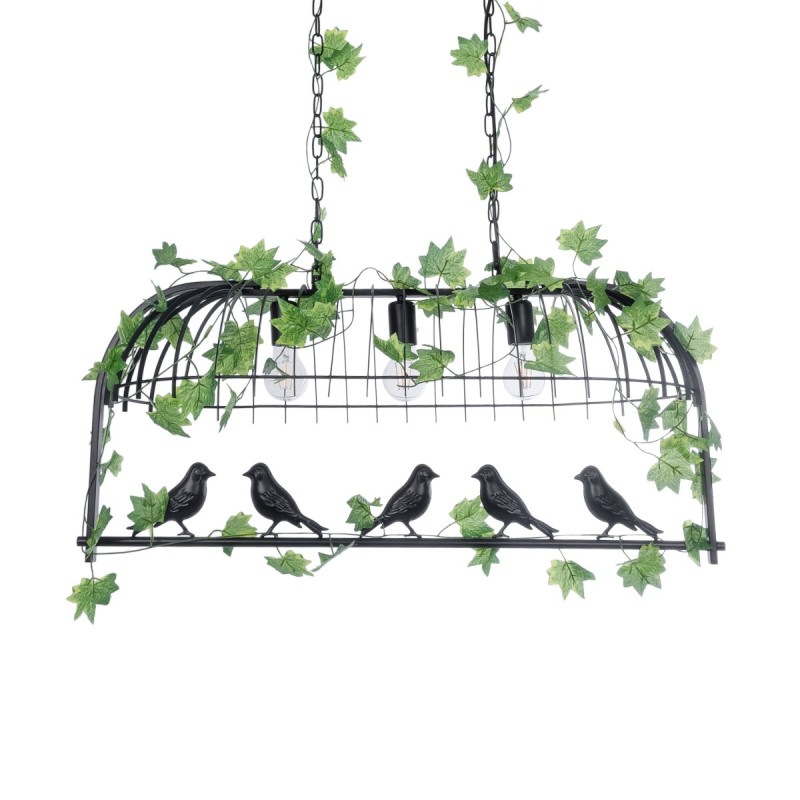 GloboStar® NEST 01646 Vintage Κρεμαστό Φωτιστικό Φιγούρα Τρίφωτο 3 x E27 IP20 Μαύρο Μέταλλο με Πράσινο Πλαστικό - Μ85.5 x Π37.5 x Y38cm