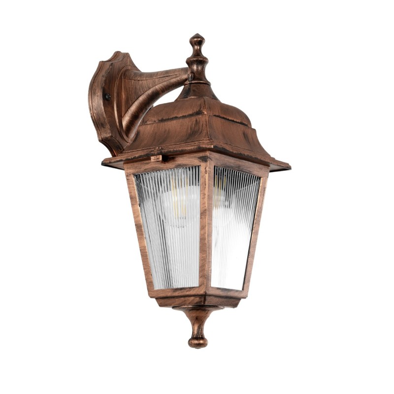 GloboStar® SOLME 203-0216 Vintage Επιτοίχιο Φωτιστικό Φαναράκι Μονόφωτο 1 x E27 IP44 Χάλκινο Πλαστικό - Μ19 x Π15 x Υ35cm
