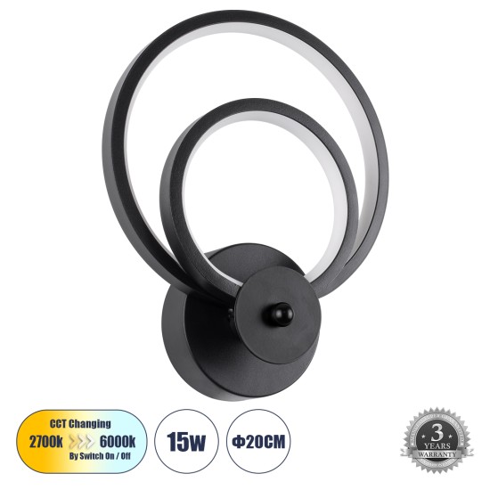 GLOBOSTAR® FREDDIE 61076 Μοντέρνο Φωτιστικό Τοίχου - Απλίκα LED 15W 1800lm 300° AC 220-240V IP20 Ρυθμιζόμενο Λευκό CCT με On/Off 2700K/4500K/6000K - Lumileds SMD Chip - Μαύρο Ματ - Μ20 x Π7.5 x Υ25cm - 3 Χρόνια Εγγύηση GloboStar® FREDDIE 61076 Φωτιστικό Τοίχου - Απλίκα Design LED CCT 15W 1800lm 300° AC 220-240V - Εναλλαγή Φωτισμού μέσω Διακόπτη On/Off All In One Ψυχρό 6000k+Φυσικό 4500k+Θερμό 2700k Μ20 x Π7.5 x Υ25cm - Μαύρο