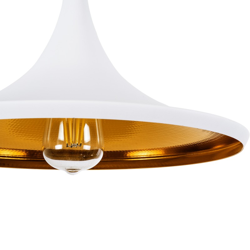 GloboStar® SHANGHAI 01026-B Μοντέρνο Κρεμαστό Φωτιστικό Καμπάνα Μονόφωτο 1 x E27 IP20 Λευκό & Χρυσό Μέταλλο - Μ37 x Π37 x Υ17cm