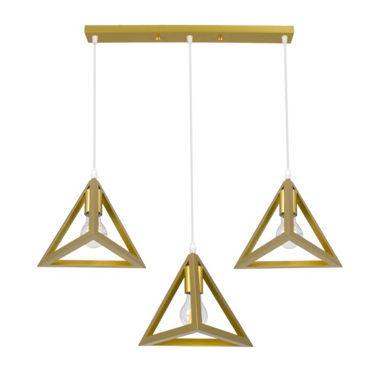 GloboStar® TRIANGLE 00625 Μοντέρνο Κρεμαστό Φωτιστικό Ράγα Τρίφωτο 3 x E27 IP20 Χρυσό Μέταλλο - Μ70 x Π22 x Y130cm GloboStar® TRIANGLE 00625 Μοντέρνο Κρεμαστό Φωτιστικό Ράγα Τρίφωτο 3 x E27 IP20 Χρυσό Μέταλλο - Μ70 x Π22 x Y130cm
