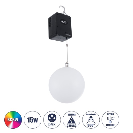 GloboStar® 51202 LIFT BALL Επαγγελματικό Φωτιστικό Ειδικών Εφέ Φ30cm KINETIC BALL Light CREE LED 4in1 15W - 15 x 1W LED SMD Chips RGBW - Μέγιστο Μήκος Ανύψωσης 3.5 Μέτρα - AC 220V-240V DMX512 Display on Body - Μαύρο - Μ17 x Π13 x Υ26cm - 2 Χρόνια Εγγύση GloboStar® 51202 LIFT BALL Επαγγελματικό Φωτιστικό Ειδικών Εφέ Φ30cm KINETIC BALL Light CREE LED 4in1 15W - 15 x 1W LED SMD Chips RGBW - Μέγιστο Μήκος Ανύψωσης 3.5 Μέτρα - AC 220V-240V DMX512 Display on Body - Μαύρο - Μ17 x Π13 x Υ26cm - 2 Χρόνια Εγγύση