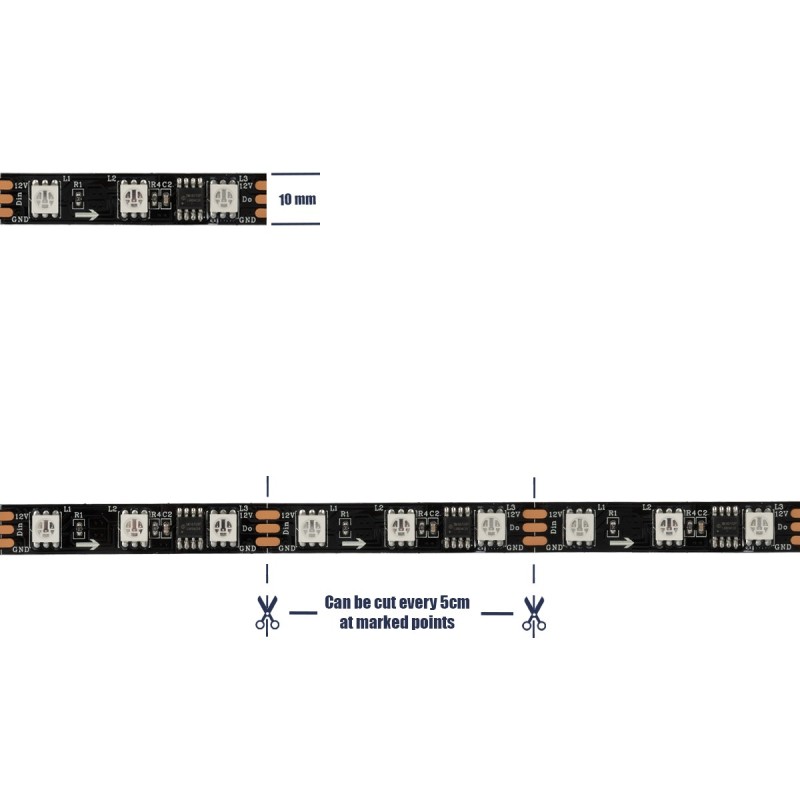 GLOBOSTAR® DIGIPRO 90589 Ψηφιακή Pixel Addressable Ταινία LED 14.4W/m 1152lm/m 120° DC 12V IP20 60 x SMD5050 Chip/m 20 x Pixel/m Πολύχρωμο RGB Dimmable SPI/TTL Protocol IC WS2811/UCS16703 - Μ500 x Π1 x Υ0.2cm - Ρολό 5 Μέτρων - 5 Χρόνια Εγγύηση