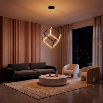 kelvo® KIBOO KLV-101-0261 Κρεμαστό Φωτιστικό Οροφής LED 36W 3600lm 360° AC 220-240V IP20 Ρυθμιζόμενο Λευκό CCT με Χειριστήριο από 2700K έως 6000K Dimmable - Lumileds SMD Chip - Μαύρο Ματ - Μ40 x Π40 x Υ40cm - 3 Χρόνια Εγγύηση