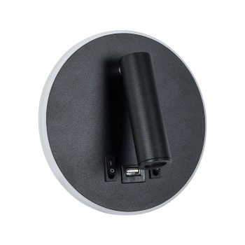 GLOBOSTAR® LADY-R 60938 Μοντέρνο Φωτιστικό Τοίχου - Απλίκα Ξενοδοχείου Reading Light με Φορτιστή USB 3A LED 6W 600lm 36° & 360° AC 220-240V IP20 Φυσικό Λευκό 4500K - Bridgelux COB Chip & TÜV SÜD Driver - Μαύρο Ματ - Μ15 x Π15 x Υ7cm - 3 Χρόνια Εγγ