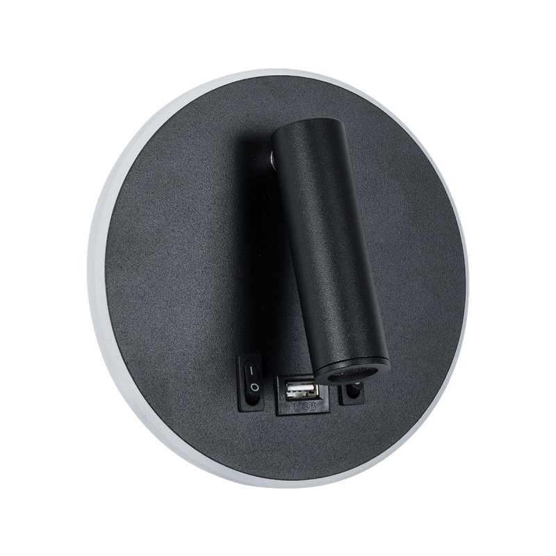 GLOBOSTAR® LADY-R 60938 Μοντέρνο Φωτιστικό Τοίχου - Απλίκα Ξενοδοχείου Reading Light με Φορτιστή USB 3A LED 6W 600lm 36° & 360° AC 220-240V IP20 Φυσικό Λευκό 4500K - Bridgelux COB Chip & TÜV SÜD Driver - Μαύρο Ματ - Μ15 x Π15 x Υ7cm - 3 Χρόνια Εγγ