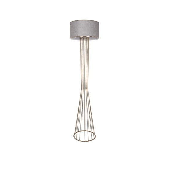 GloboStar® NOVA 201-0040 Μοντέρνο Επιδαπέδιο Φωτιστικό 1 x E27 IP20 Χρυσό Μεταλλό με Μπεζ Ύφασμα - Μ38 x Π38 x Υ155cm