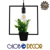 GloboStar® FLOWERPOT 10001211 Μοντέρνο Κρεμαστό Φωτιστικό Ανάρτηση Μονόφωτο 1 x E27 IP20 Μαύρο Μέταλλο με Πράσινο Πλαστικό - Μ30 x Π30 x Υ30cm