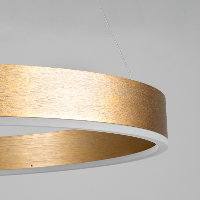 GloboStar® VENOM TRIO 61190-DECO Κρεμαστό Φωτιστικό Δαχτυλίδι-Κύκλος LED CCT 120W 14158lm 120° AC 220-240V - Εναλλαγή Φωτισμού μέσω Τηλεχειριστηρίου All In One Ψυχρό 6000K+Φυσικό 4500K+Θερμό 2700K Dimmable Φ40+60+80cm - Χρυσό Βούρτσας - 3 Years Warranty