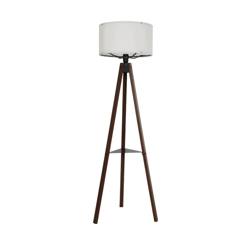 GloboStar® SHELF 204-0129 Μοντέρνο Eπιδαπέδιο Φωτιστικό Μονόφωτο 1 x E27 IP20 Καφέ Ξύλο με Μπεζ Ύφασμα - Μ38 x Π38 x Υ135cm