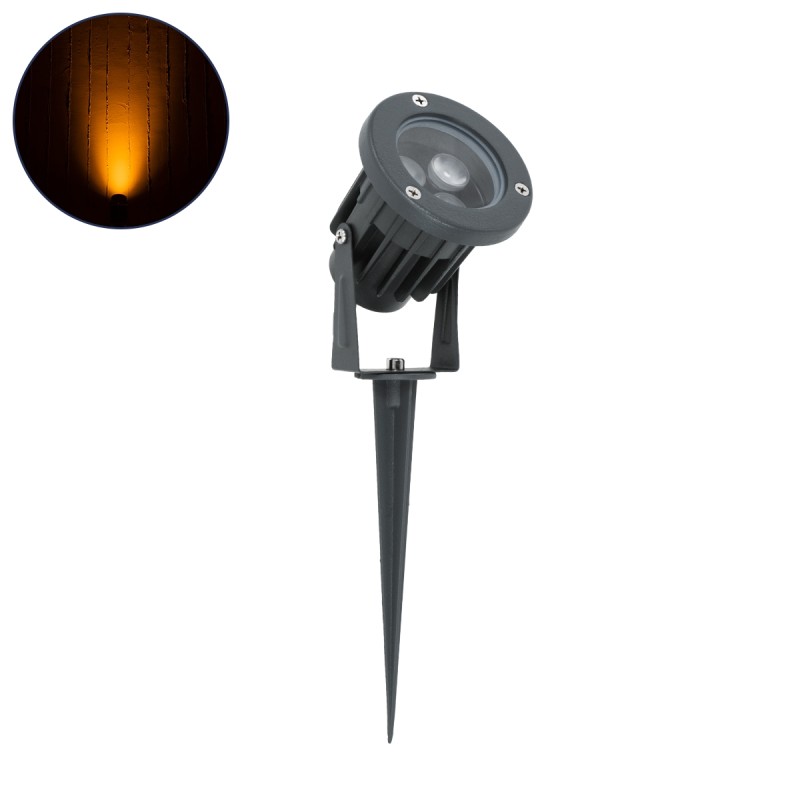 GLOBOSTAR® TREELIGHT-TZINA 90350 Σποτ Φωτισμού για Φυτά - Δέντρα με Βάση Κήπου / Καρφωτό LED 3W 315lm 10° DC 24V Αδιάβροχο IP65 Πορτοκαλί 2200K Dimmable - Γκρι Ανθρακί - Μ10.5 x Π7.5 x Υ7.5cm - 3 Χρόνια Εγγύηση