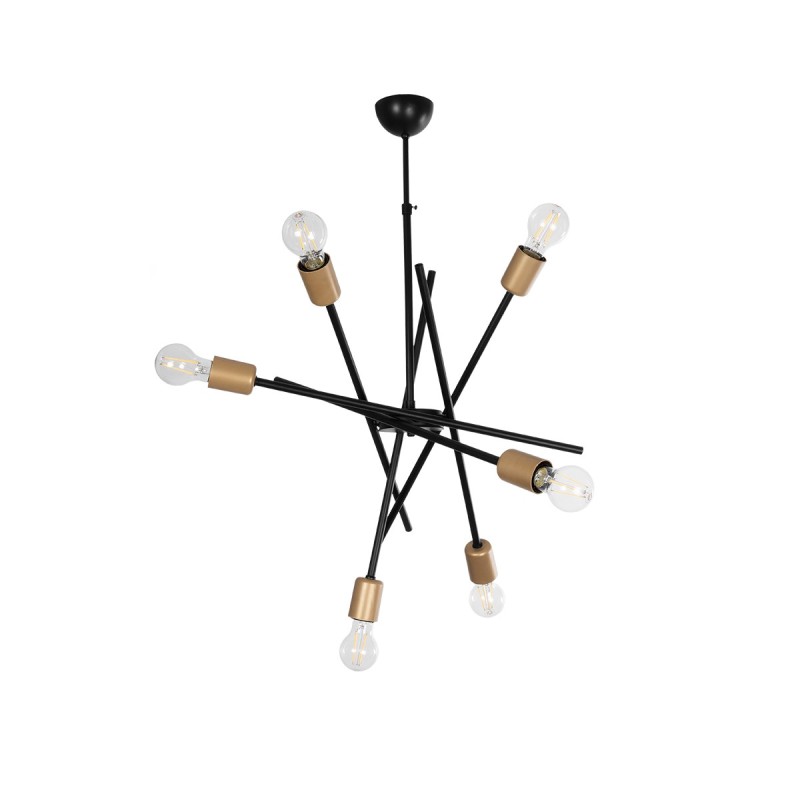 GloboStar® SUNFY 201-0030 Μοντέρνο Φωτιστικό Οροφής Πλέγμα Πολύφωτο 6 x E27 IP20 Μαύρο με Μπρονζέ Μέταλλο - Μ60 x Π70 x Υ60cm