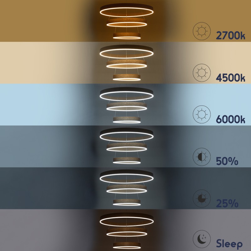 GloboStar® VENOM TRIO 61190-DECO Κρεμαστό Φωτιστικό Δαχτυλίδι-Κύκλος LED CCT 120W 14158lm 120° AC 220-240V - Εναλλαγή Φωτισμού μέσω Τηλεχειριστηρίου All In One Ψυχρό 6000K+Φυσικό 4500K+Θερμό 2700K Dimmable Φ40+60+80cm - Χρυσό Βούρτσας - 3 Years Warranty