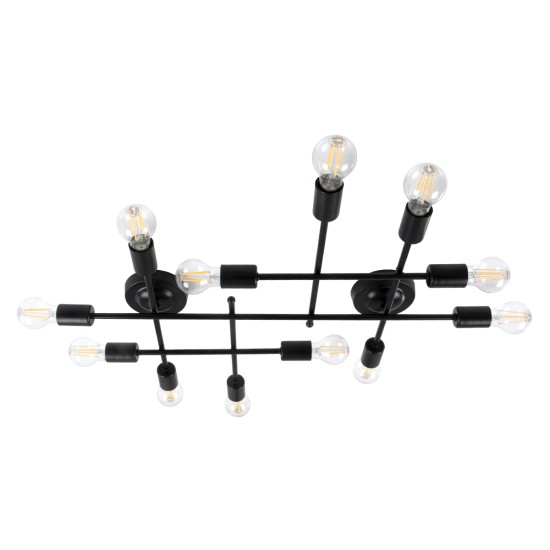 GloboStar® PIPING 00667-1 Vintage Φωτιστικό Οροφής Πλέγμα Πολύφωτο 12 x E27 IP20 Μαύρο Μέταλλο - Μ78.5 x Π9.5 x Υ64cm