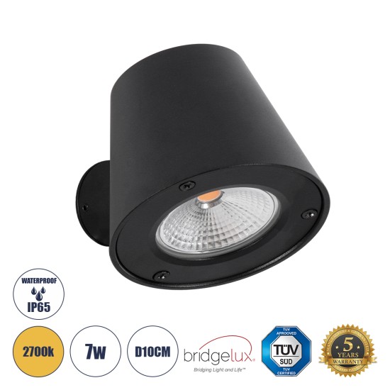 GloboStar® GARDENIA 60799 Φωτιστικό Τοίχου - Απλίκα Αρχιτεκτονικού Φωτισμού Εσωτερικού/Εξωτερικού Χώρου Up or Down LED 7W 700lm 60° AC220-240V Αδιάβροχο IP65 - Σώμα Αλουμινίου & Tempered Glass - Μ9.5 x Π13 x Υ7.7cm - Θερμό Λευκό 2700K - Μαύρο - Bridge