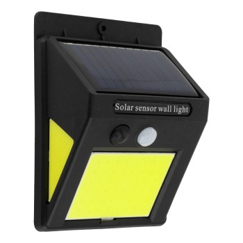 GLOBOSTAR® VELION 71496 Προβολέας με Ανιχνευτή PIR / Αισθητήρα Κίνησης LED 12W 600lm 180° DC 5V με Φωτοβολταϊκό Panel 5V 0.3W & Επαναφορτιζόμενη Μπαταρία Li-ion 3.2V 1200mAh Αδιάβροχο IP65 Ψυχρό Λευκό 6000K - Sanan COB Chip - Μαύρο - Μ9.6 x Π4.8 x Υ12