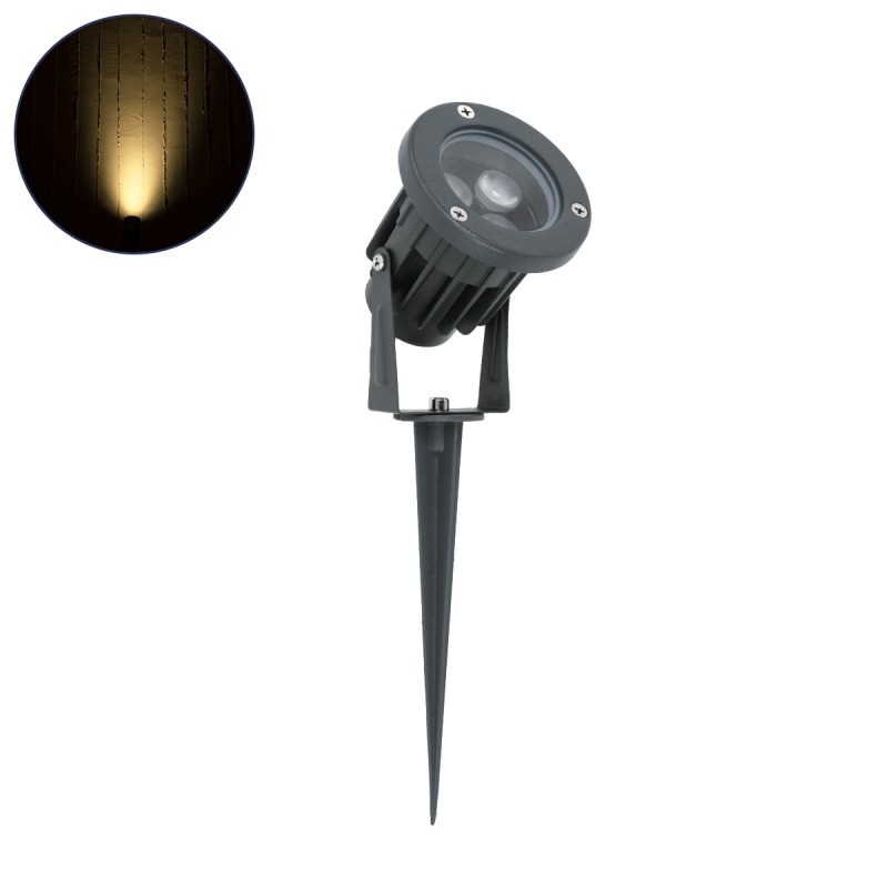 GLOBOSTAR® TREELIGHT-TZINA 90351 Σποτ Φωτισμού για Φυτά - Δέντρα με Βάση Κήπου / Καρφωτό LED 3W 330lm 10° DC 24V Αδιάβροχο IP65 Θερμό Λευκό 2700K Dimmable - Γκρι Ανθρακί - Μ10.5 x Π7.5 x Υ7.5cm - 3 Χρόνια Εγγύηση