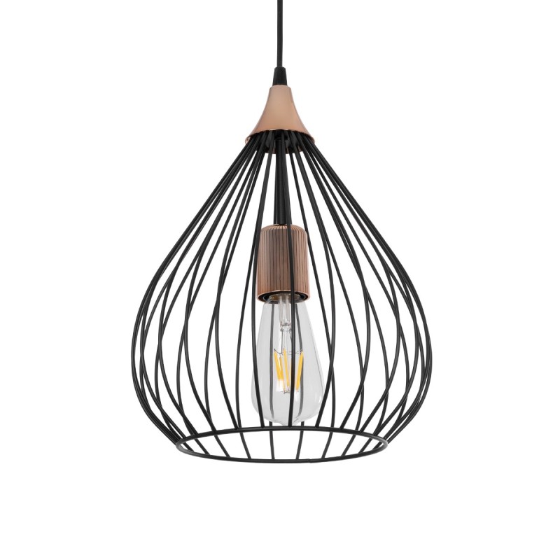 GloboStar® RADIARO 201-0015 Vintage Κρεμαστό Φωτιστικό Πλέγμα Μονόφωτο 1 x E27 IP20 Μαύρο Μέταλλο - Μ28 x Π28 x Υ70cm