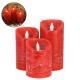 GloboStar® 79558 ΣΕΤ 3 Διακοσμητικών Realistic Κεριών Παραφίνης με LED Εφέ Κινούμενης Φλόγας - Μπαταρίας & Ασύρματο Χειριστήριο IR Κόκκινα με Ασημένιες Ρίγες Θερμό Λευκό 3000K Dimmable