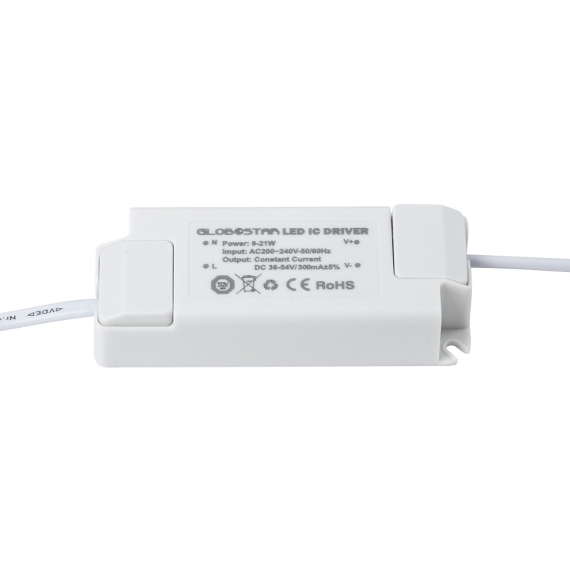 GloboStar® 60222 ABS Πλαστικό Τροφοδοτικό SELV για Προϊόντα LED 9-21W AC 200-240V σε Constant Current DC 36-54V/300mA±5% PF0.95 IP20 M11 x Π4.3 x Υ2.5cm - TÜV Certified Driver - 5 Years Warranty