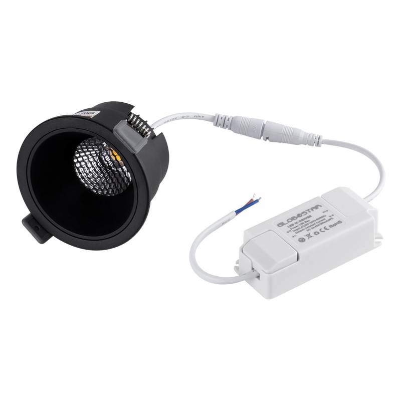 GloboStar® PLUTO-M 60256 Χωνευτό LED Spot Downlight TrimLess Φ8.4cm 10W 1300lm 38° AC 220-240V IP20 Φ8.4 x Υ5.9cm - Στρόγγυλο - Μαύρο & Anti-Glare HoneyComb - Φυσικό Λευκό 4500K - Bridgelux COB - 5 Years Warranty