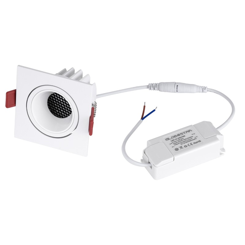 GloboStar® LEO-SQ 60290 Χωνευτό LED Spot Downlight TrimLess Μ8.5xΠ8.5cm 10W 1300lm 38° AC 220-240V IP20 Μ8.5 x Π8.5 x Υ6.6cm - Τετράγωνο - Κινούμενο - Λευκό & Anti-Glare HoneyComb - Φυσικό Λευκό 4500K - Bridgelux COB - 5 Years Warranty