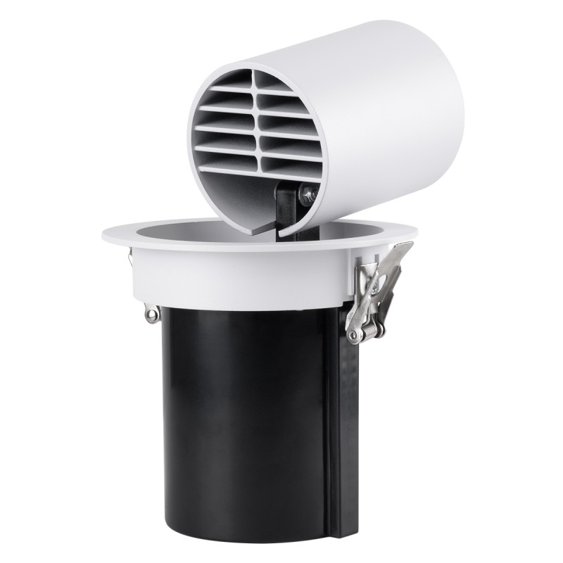 GloboStar® VIRGO-B 60310 Χωνευτό LED Spot Downlight TrimLess Φ13.5cm 20W 2600lm 36° AC 220-240V IP20 Φ13.5cm x Υ14cm - Στρόγγυλο - Λευκό με Μαύρο Κάτοπτρο - Φυσικό Λευκό 4500K - Bridgelux COB - 5 Years Warranty