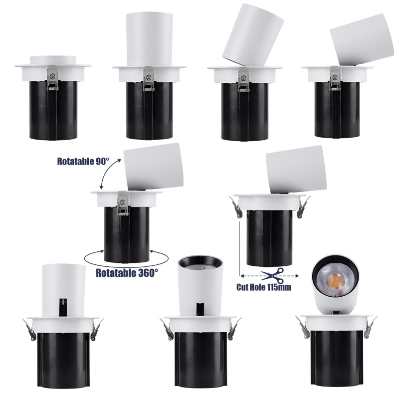 GloboStar® VIRGO-B 60310 Χωνευτό LED Spot Downlight TrimLess Φ13.5cm 20W 2600lm 36° AC 220-240V IP20 Φ13.5cm x Υ14cm - Στρόγγυλο - Λευκό με Μαύρο Κάτοπτρο - Φυσικό Λευκό 4500K - Bridgelux COB - 5 Years Warranty