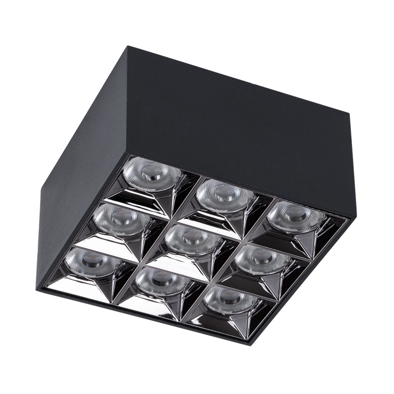 GloboStar® LUMINAR SUPERIOR 60337 Επιφανειακό LED Spot Downlight TrimLess 30W 4050lm 36° AC 220-240V IP20 Μ12 x Π12 x Υ6.6cm - Μαύρο με Κάτοπτρο Χρωμίου - Θερμό Λευκό 2700K - Bridgelux High Lumen Chip Gen2 - TÜV Certified Driver - 5 Years Warranty