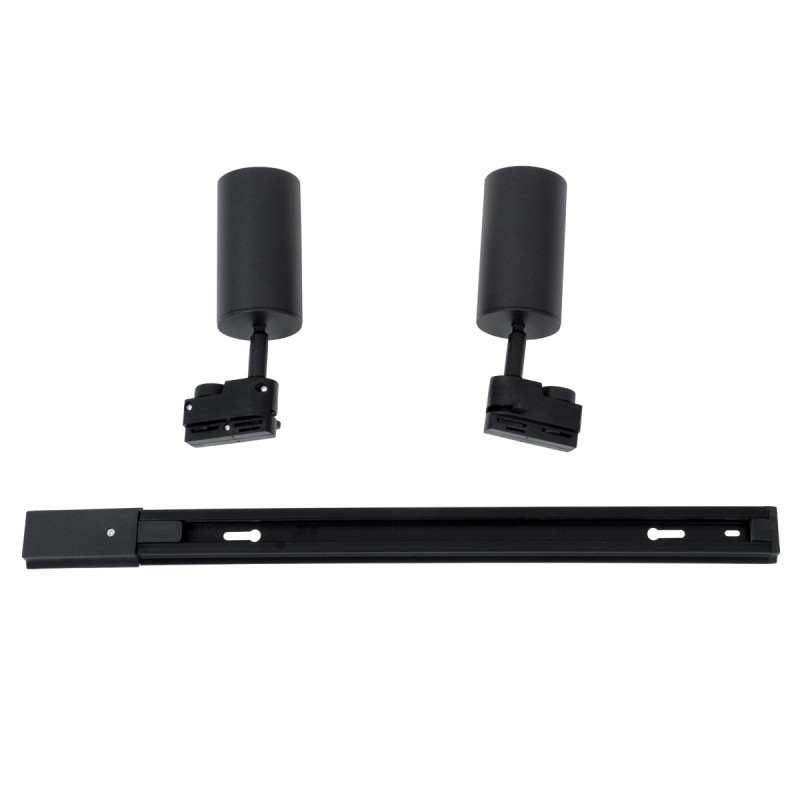 GloboStar® LEO 60354 Μοντέρνο Φωτιστικό Οροφής Ράγα Δίφωτο 2 x GU10 IP20 Μαύρο Αλουμίνιο - Μ50.5 x Π6 x Υ20cm - 5 Χρόνια Εγγύηση