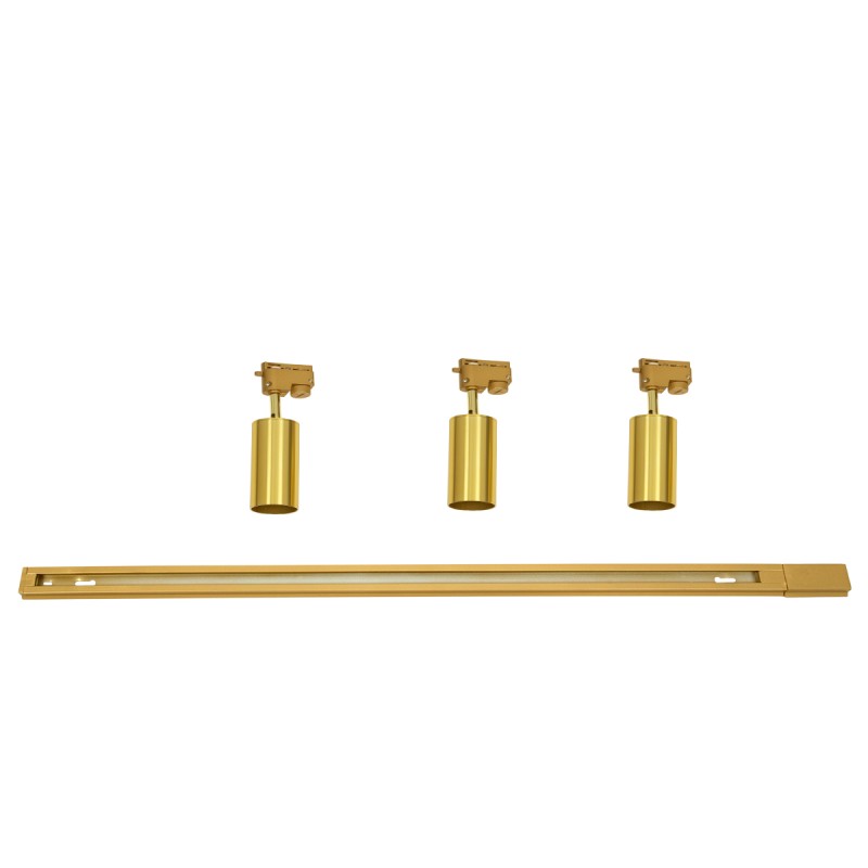 GloboStar® LEO 60359 Μοντέρνο Φωτιστικό Οροφής Ράγα Τρίφωτο 3 x GU10 IP20 Χρυσό Αλουμίνιο - Μ100 x Π6 x Υ20cm - 5 Χρόνια Εγγύηση
