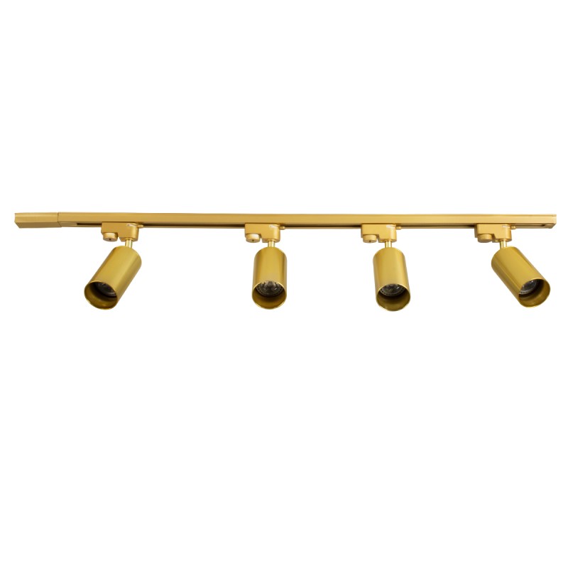 GloboStar® LEO 60360 Μοντέρνο Φωτιστικό Οροφής Ράγα Πολύφωτο 4 x GU10 IP20 Χρυσό Αλουμίνιο - Μ100 x Π6 x Υ20cm - 5 Χρόνια Εγγύηση