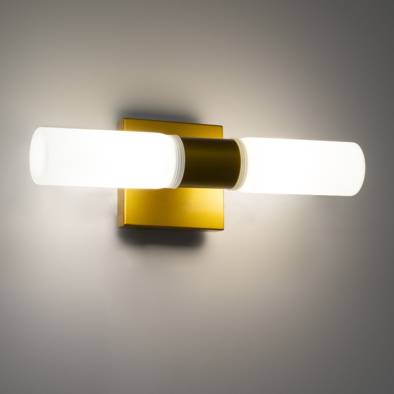 GloboStar® ANAIS 60409 Μοντέρνο Φωτιστικό Τοίχου - Απλίκα Καθρέπτη Μπάνιου - Πίνακα 2 x G9 270° AC 220-240V IP44 Μ34 x Π12 x Υ11cm - Χρυσό - 5 Χρόνια Εγγύηση