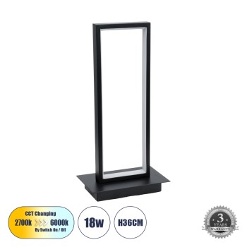 GLOBOSTAR® CORNELIE 60460 Μοντέρνο Επιτραπέζιο Φωτιστικό LED CCT 18W 1980lm 200° AC 220-240V IP20 Ρυθμιζόμενο Λευκό CCT με On/Off 2700K/4500K/6000K - Lumileds SMD Chip - Mαύρο - Μ18 x Π10 x Υ36cm - 3 Χρόνια Εγγύηση