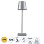 GLOBOSTAR® NEGA 60476 Μοντέρνο Επιτραπέζιο Φωτιστικό LED 2.2W 154lm 360° DC 5V με USB με Επαναφορτιζόμενη Μπαταρία Li-ion 3.7V 4000mAh IP20 Θερμό Λευκό 2700K με Αφή Dimmable - Lumileds SMD Chip - Ασημί - Μ10 x Π10 x Υ39cm - 2 Χρόνια Εγγύηση