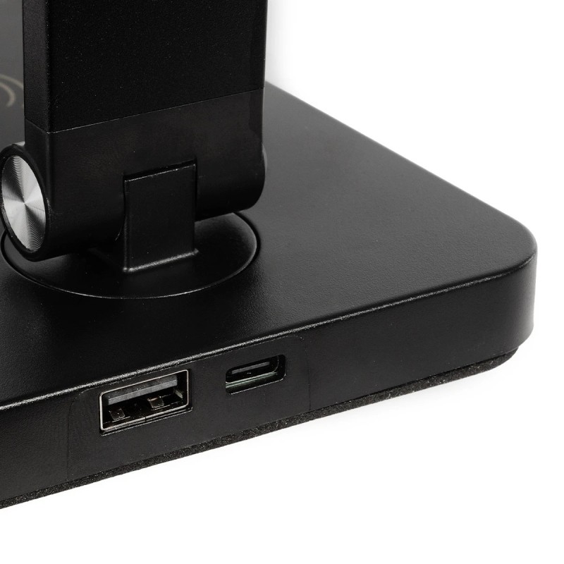 GLOBOSTAR® TEBLA 60482 Μοντέρνο Επιτραπέζιο Φωτιστικό Γραφείου με Ασύρματη Φόρτιση 5W 1A LED 5W 500lm 120° AC 220-240V IP20 Ρυθμιζόμενο Λευκό CCT με Αφή 2700K/4500K/6000K Dimmable - Bridgelux SMD Chip - Μαύρο - Μ11 x Π31 x Υ52cm - 2 Χρόνια Εγγύηση